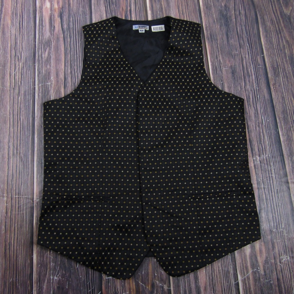 Edwards Suit Vest Mens L Black Polka Dot‎ Polyester 3 Piece Formal Waistcoat